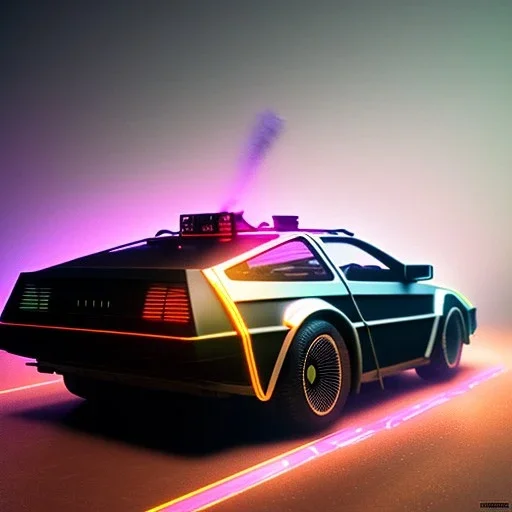 cyberpunk army DeLorean, cyberpunk 2077, center composition, reflection, ultra realistic, shiny, smooth, studio quality, octane render, Surrealism, Triadic colour scheme, glow-stick, god rays, mist on the horizon' ambient lighting, nightclub lighting, polaroid, 100mm, --ar 1:1 --v4