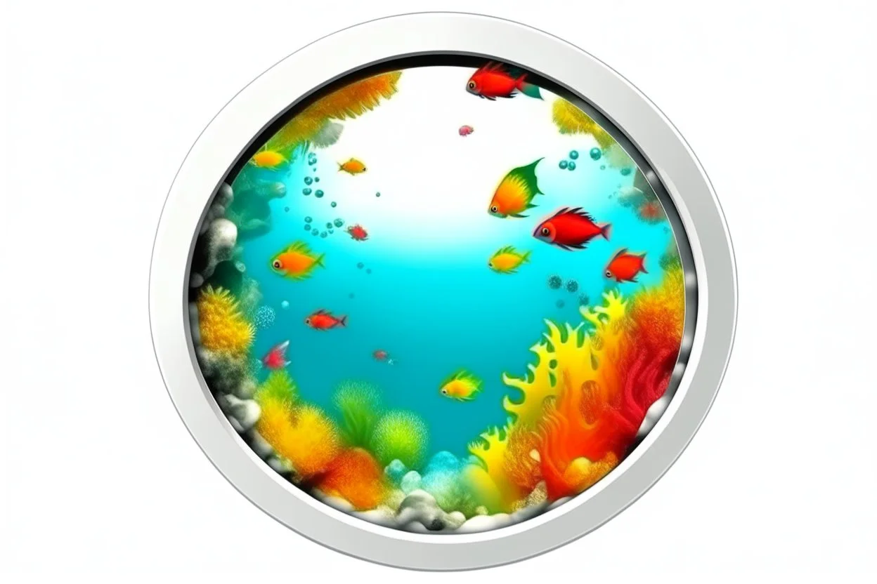 white,background,looking,through,a hole,or,window,,a,seeing,tropical,fish