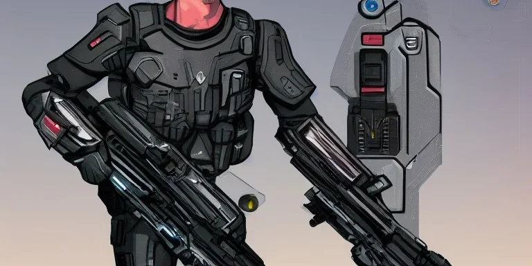 Sci-Fi Supersoldier with floating Multitool around his right arm