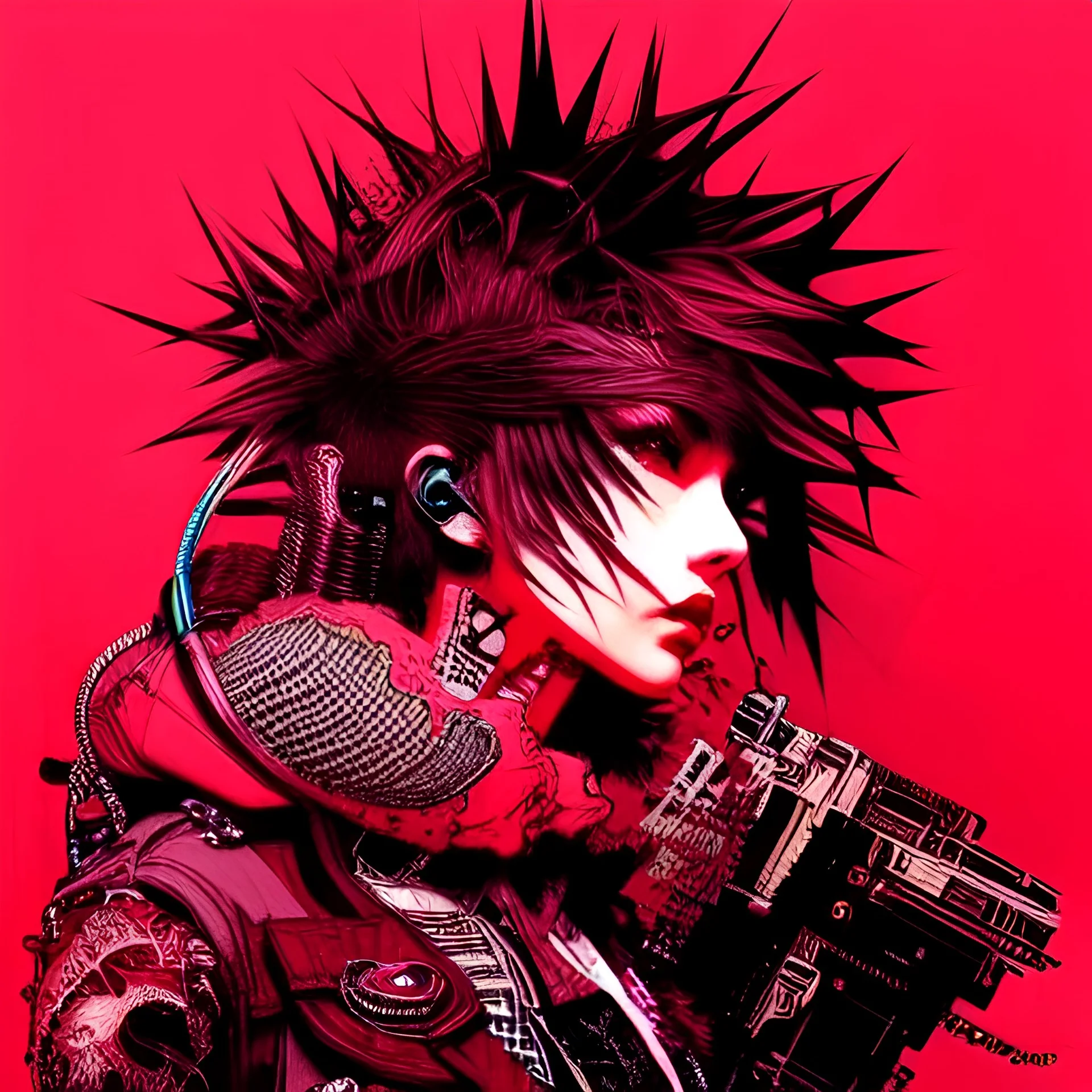 beautiful punk girl, hyper detailed, intricately detailed, illustration by <kilian eng> <Yoji Shinkawa>, darkred tones,