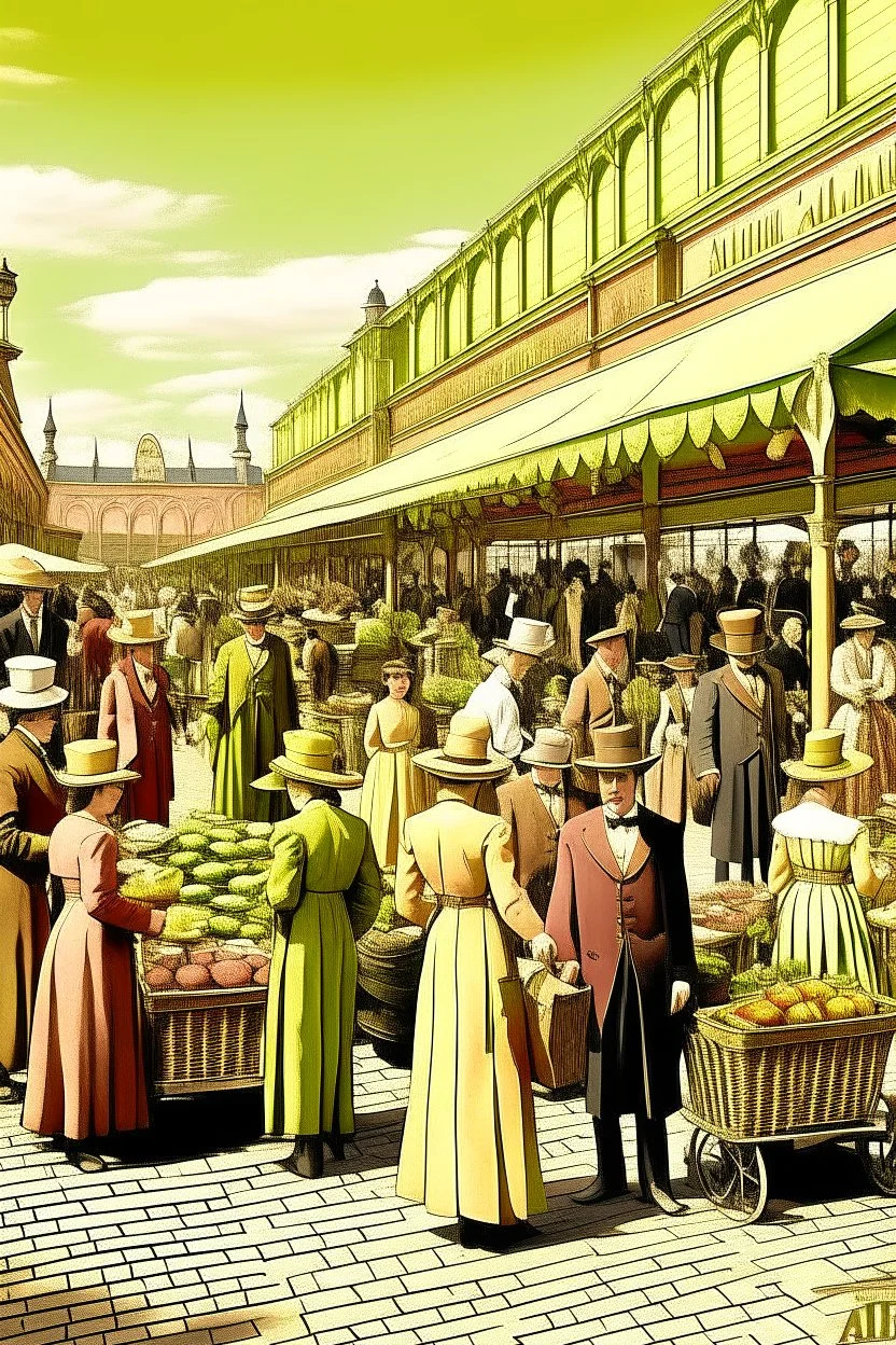 1890s city market people socialicing in the sun digital art