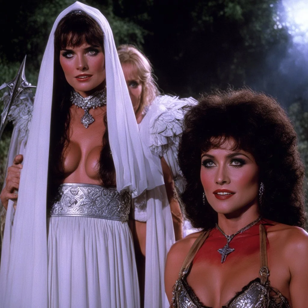 [photo from Sorceress (1982)] Leigh Harris and Lynette Harris during the famous sacrifice scene