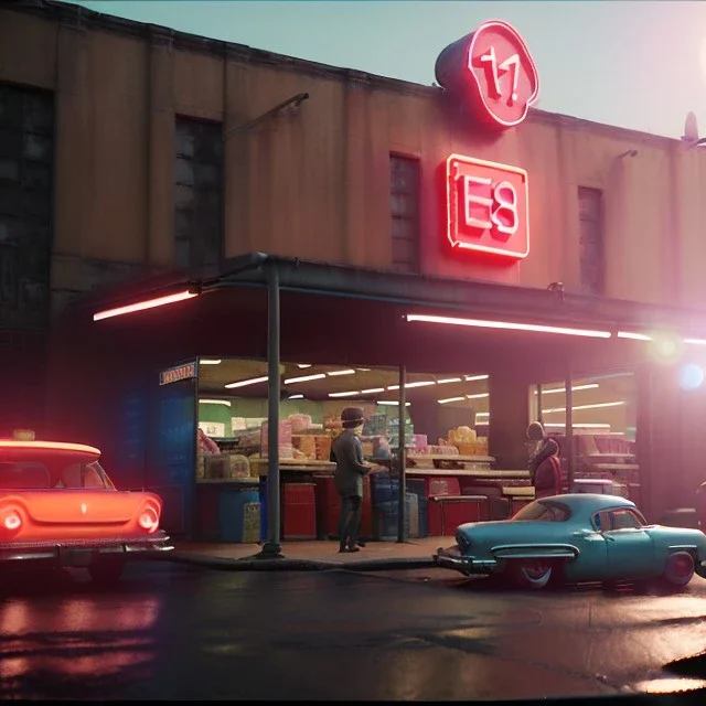 Ultra Realistic retro sci-fi afire Supermarket parking scene, 1960 year. blonde woman, sweet scarlet Johansson face, perfect iris, glow eyes, face makeup, tight latex coat; many panic people looking, Retro sci-fi style, soft color, highly detailed, unreal engine 5, ray tracing, RTX, lumen lighting, ultra detail, volumetric lighting, 3d, finely drawn, high definition, high resolution.