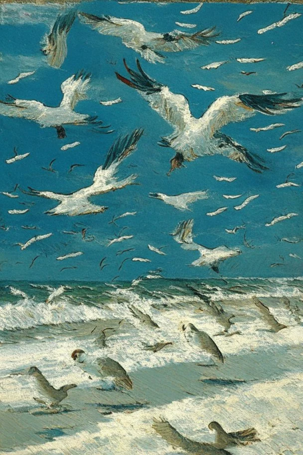 Coastal beach seagulls by Van Gogh