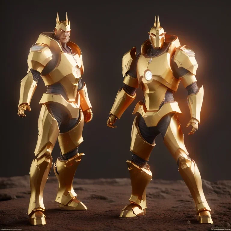 a paladin with no helmet wearing golden armor