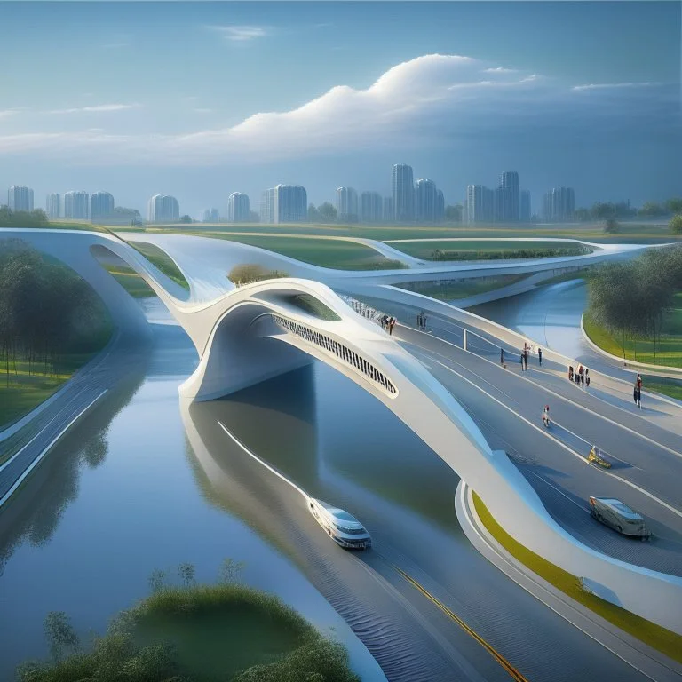 Puente para personas sobre una autopista estilo Zaha Hadid