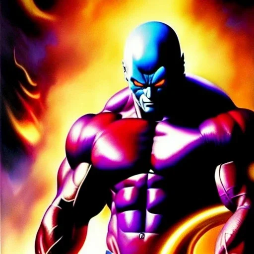 portrait oil on canvas,Jiren,comic book cover, mystical colors,insanely detailed,realistic,intrincate detail, 16k resolution, masterpiece,Frank Frazetta,Alex Horley, Simon Bisley.