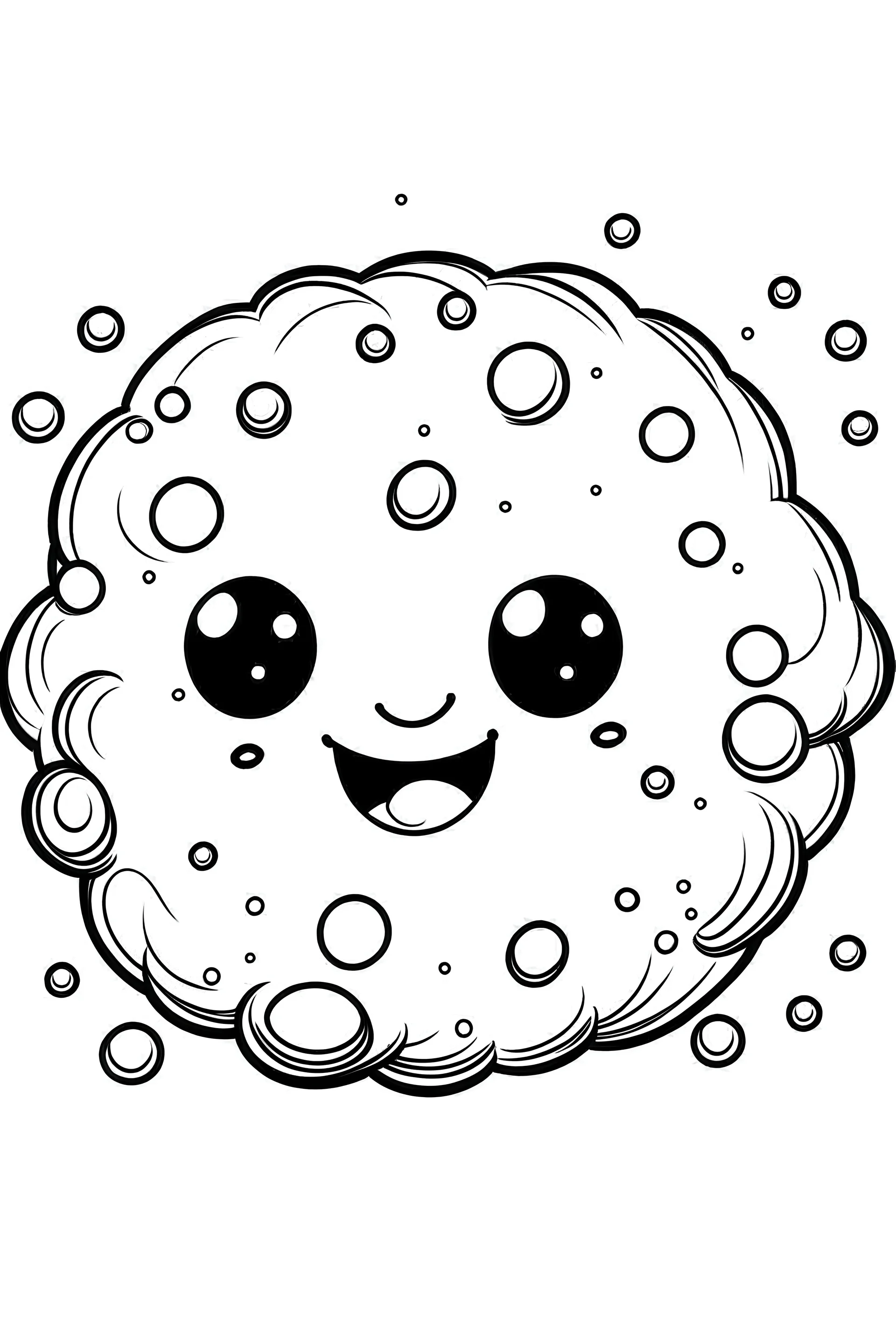 a black and white coloring page of a happy and cute blob surrounded by bubbles outlined image in white background, only use outline, no shadows and clear and well outlined, clean line art, fine line art, HD