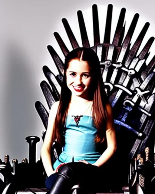 A young vampire girl sitting on a great iron throne