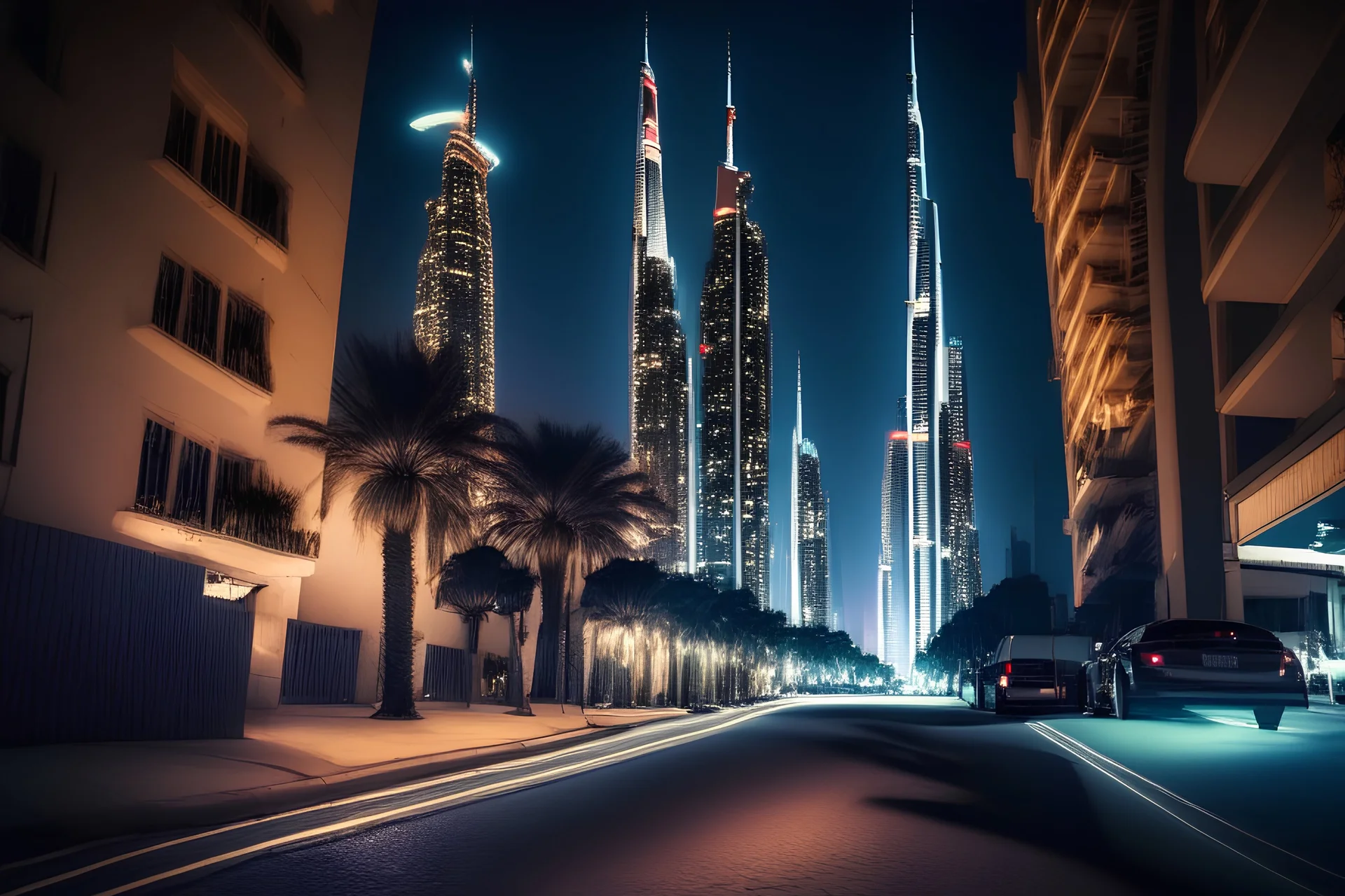 dubai at night from the street