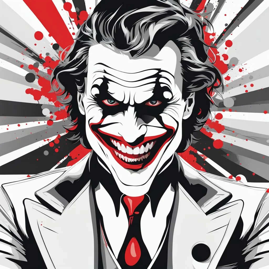 Ilustración vectorial de Joker, colores negro, blanco y rojo