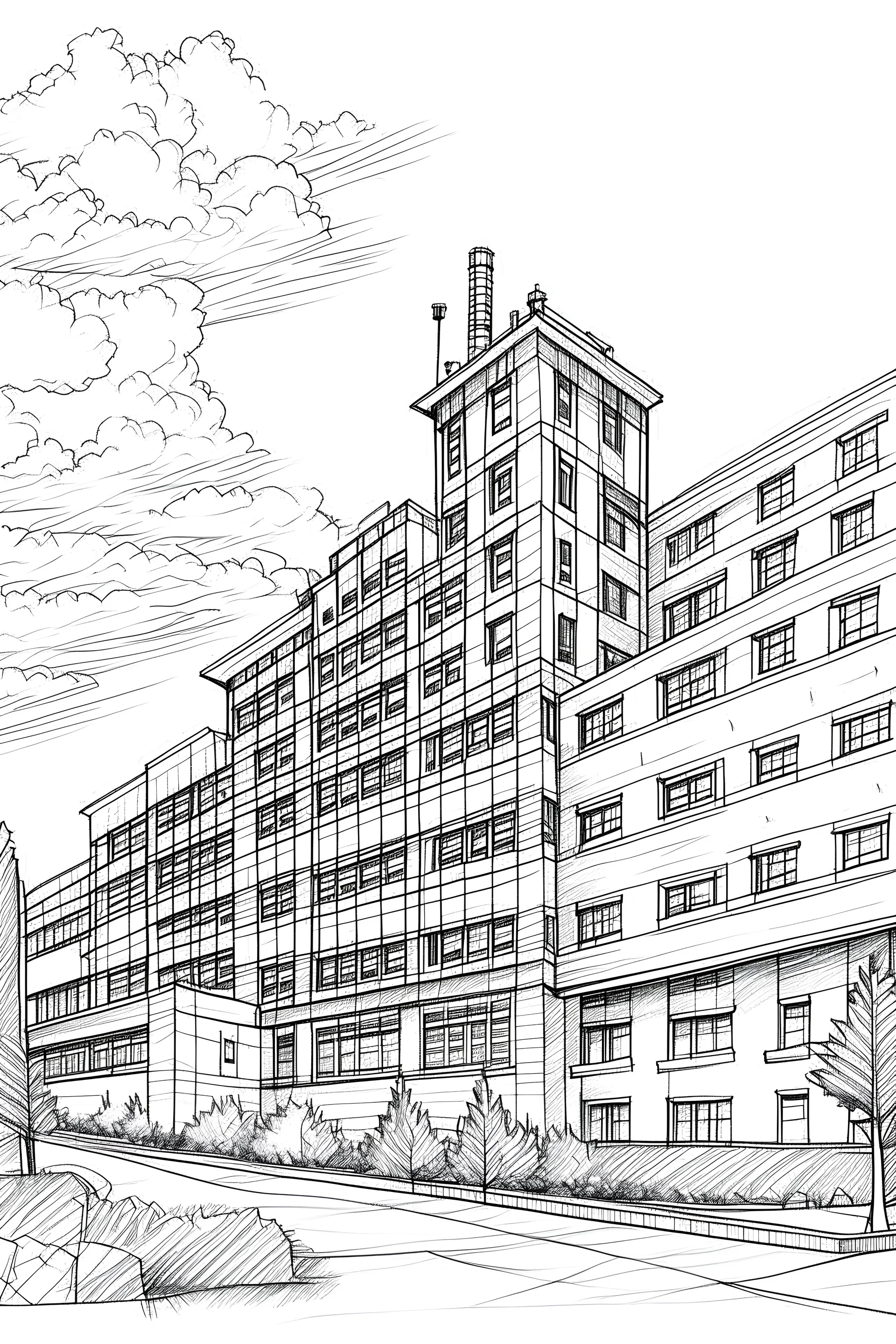 pencil doodle of a hospital