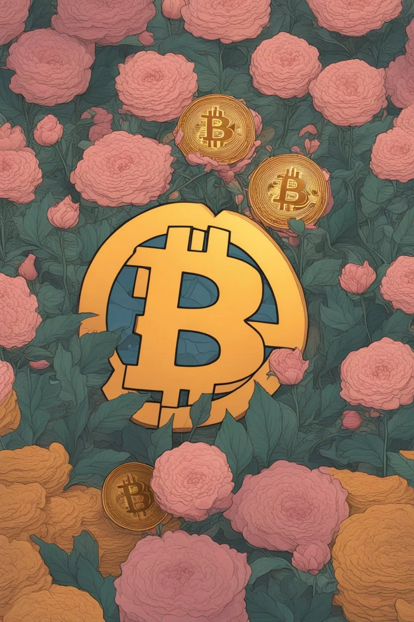 Bitcoin cryptocurrency alone are in the full blooming flowers