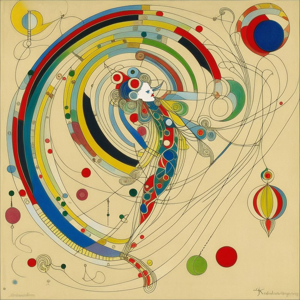 A white Flying Skydancer designed in Mehndi design painted by Wassily Kandinsky