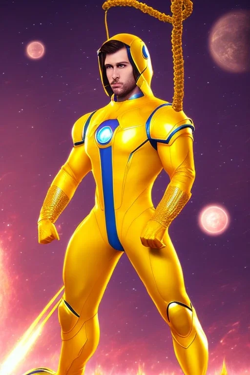 Cosmic super hero with wepon , yellow costume,4k image, full body man