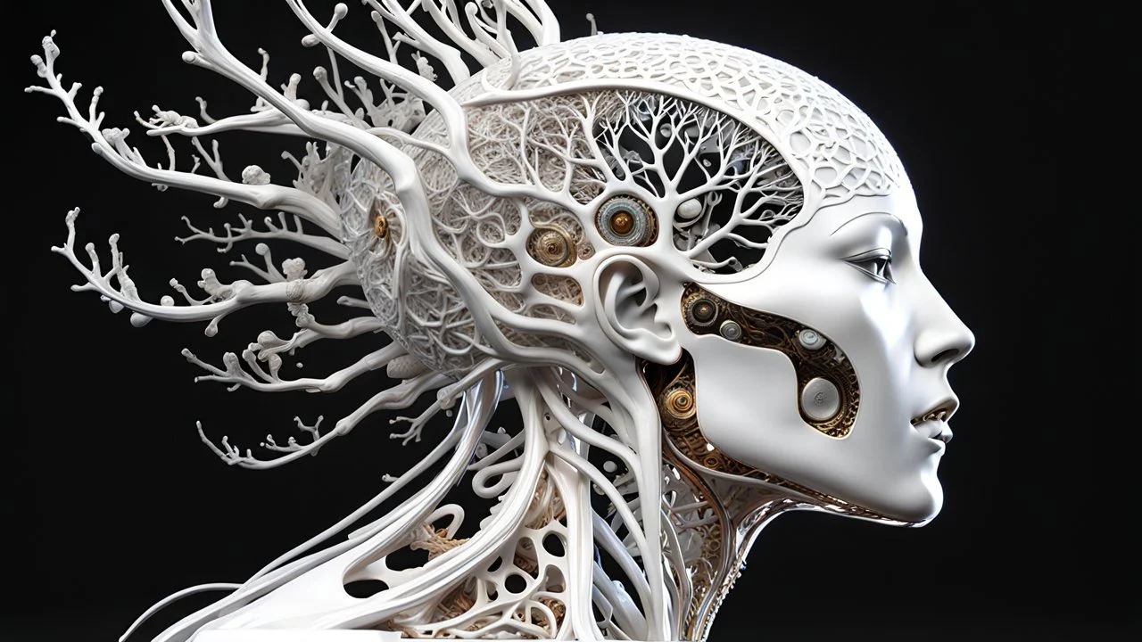 3D rendering of Expressively detailed and intricate of a hyperrealistic “white human vuscular”: glossy white, showing vuscular, side view, scientific, single object, black background, shamanism, octane render, 8k post-production, detailled metalic bones, dendritic, artstation: award-winning: professional portrait: atmospheric: commanding: fantastical: clarity: 16k: ultra quality: striking: brilliance: stunning colors: amazing depth