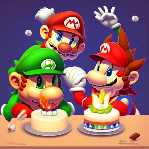 Mario and bowser eating cake