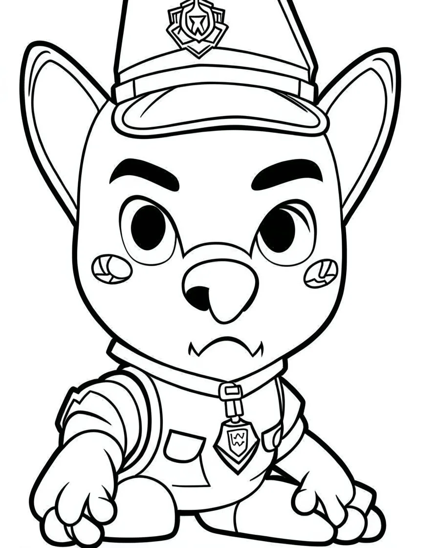 outline art for Paw Patrol coloring page, Japanese manga style, cartoon style, cute face, white background sketch style, full body is a must, only use outline, clean line art, no shadow, bold outline