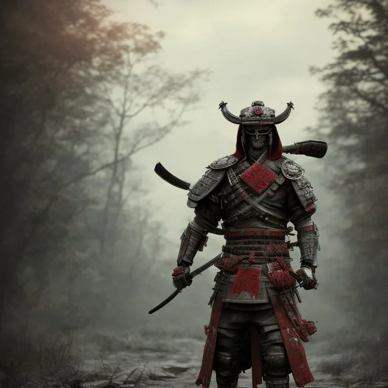 samurai in the blood walking into the flame of war, cinematic, HDR, highly detailed, mask cover whole face and hood, scull mask, ProPhoto RGB, Half rear Lighting, nsane details, intricate details, 32k, Super-Resolution, DOF,