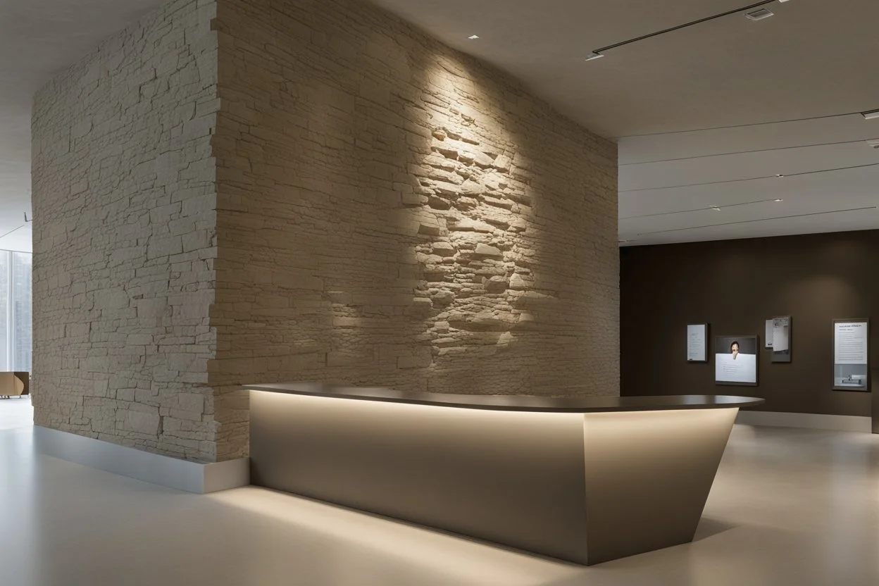 Modern stone wall, museum reception