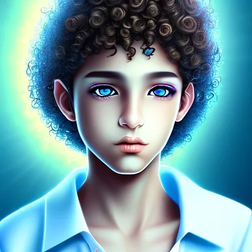 beautiful 12 year old arabic boy with curly hair and light blue eyes