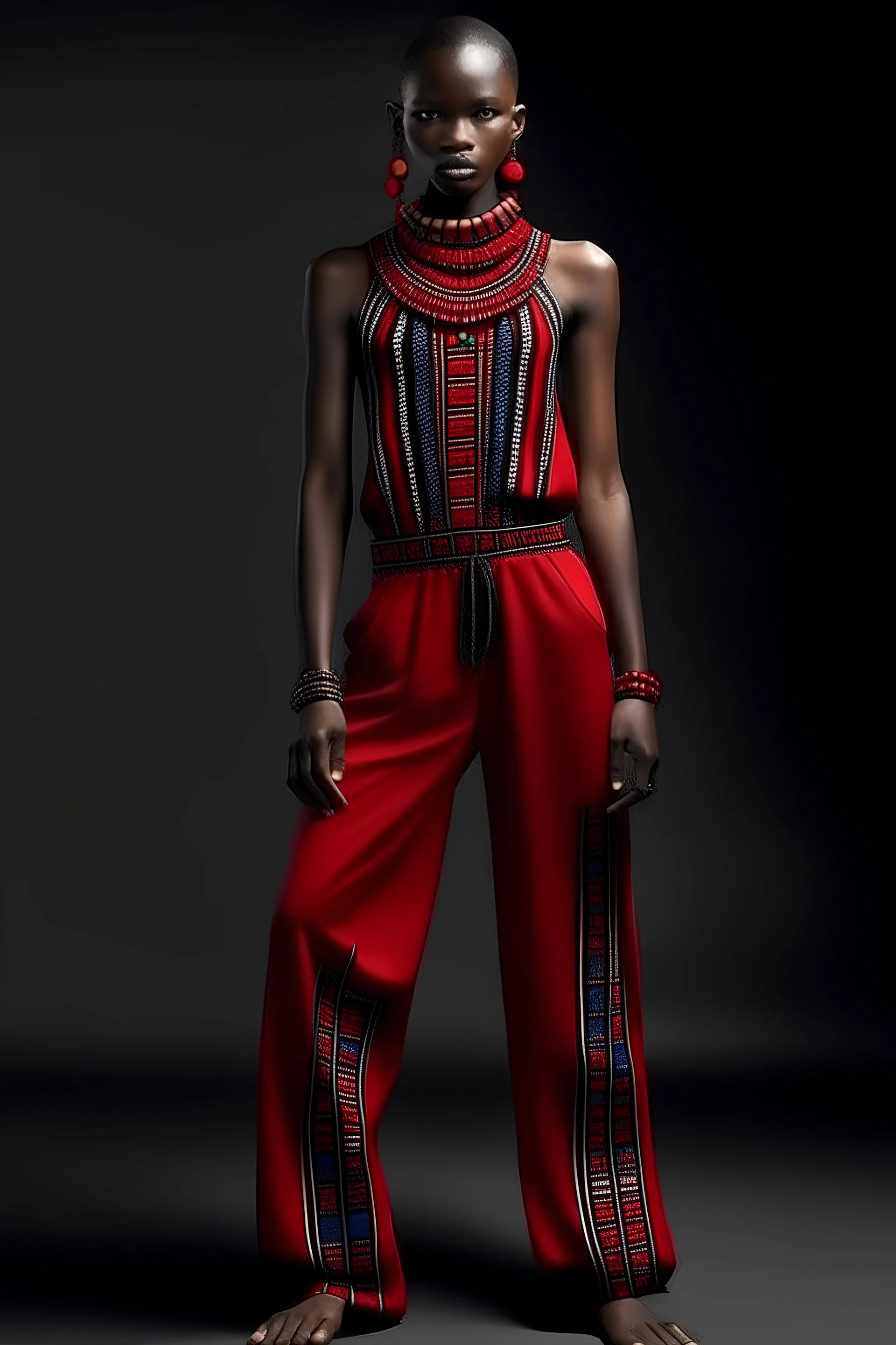 Maasai Fusion Jumpsuit: Combine the elegance of a jumpsuit with Maasai influences. Incorporate beadwork along the neckline or create patterns on wide-leg trousers.