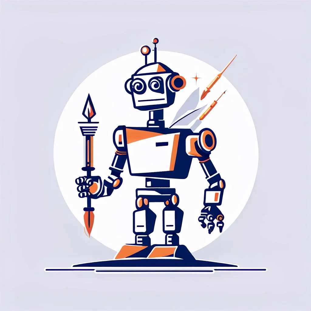 flat vector logo of a robot holding a quill, minimal graphic, by Sagi Haviv