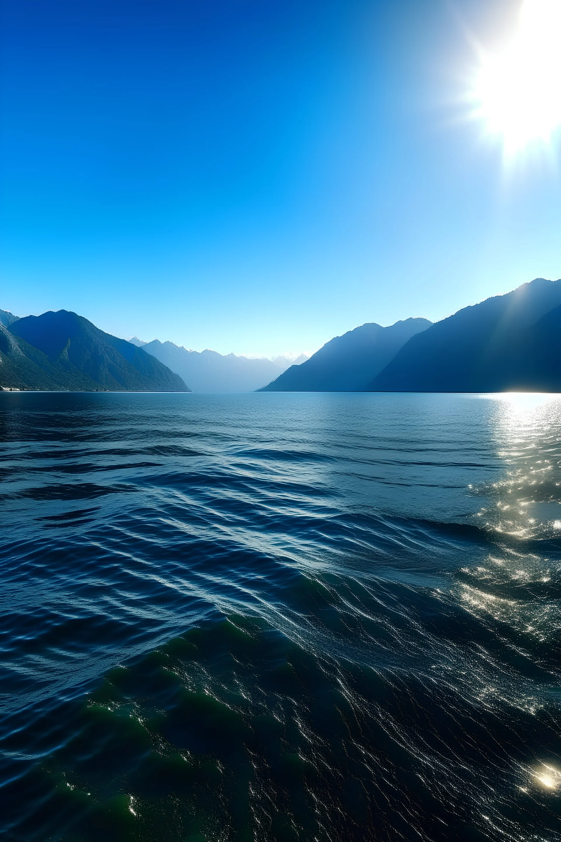 A realistic picture taken from a professional camera of the sea and mountains