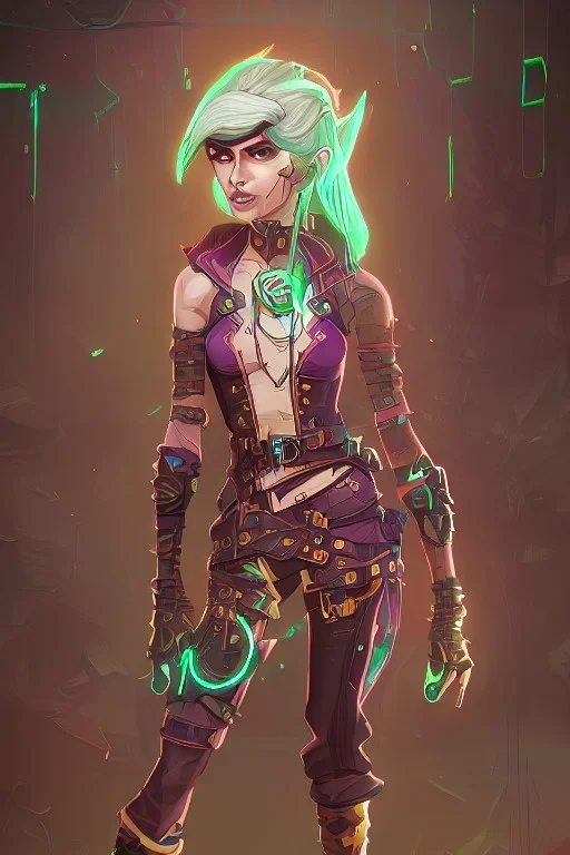 steampunk elf in a neon dystopian forest