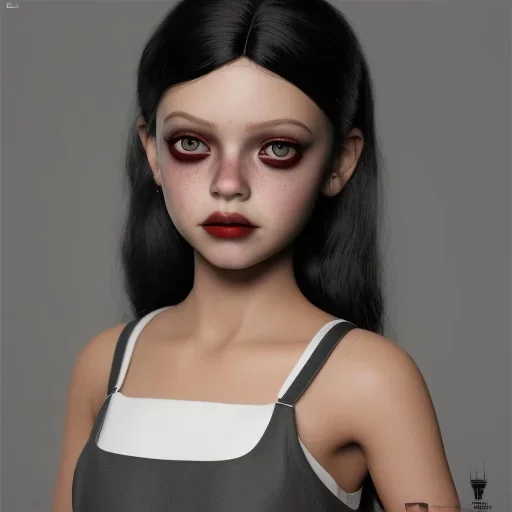 Female Jenna ortega black dress,soft goth libstick, wednesday addams family make up, brad double wig, dramatic lighting, highly detailed, volumetric lighting, unreal engine, 8k