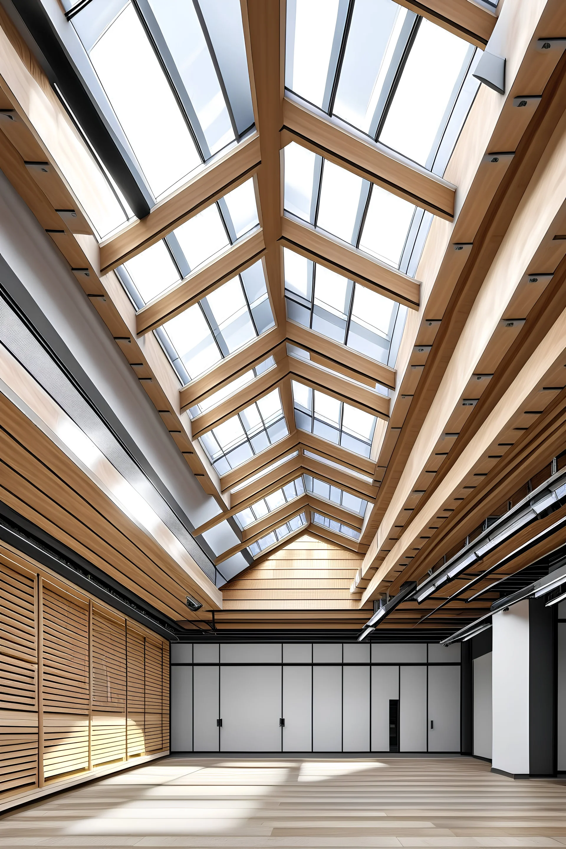 factory floor cealing skylights wooden beams flat cealing