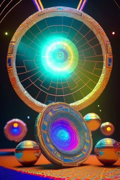 kente scene, round crystal portal, galactic ambience, background light, thread, embroidery, octane render, high detail