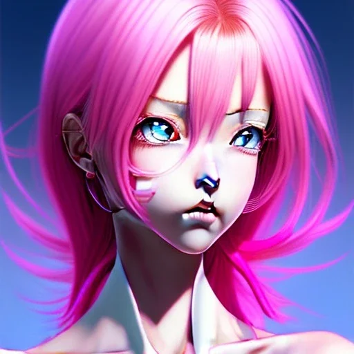 Personagem de anime de cabelo rosa,dona de casa,medio detalhe,media resolução,pintado por Hirohiko araki