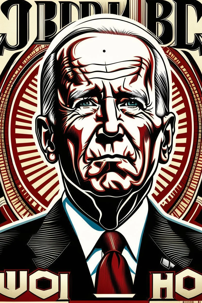 Joe Biden Portrait in the style of Shepard Fairey's Obama poster, featuring the word "OBEY"