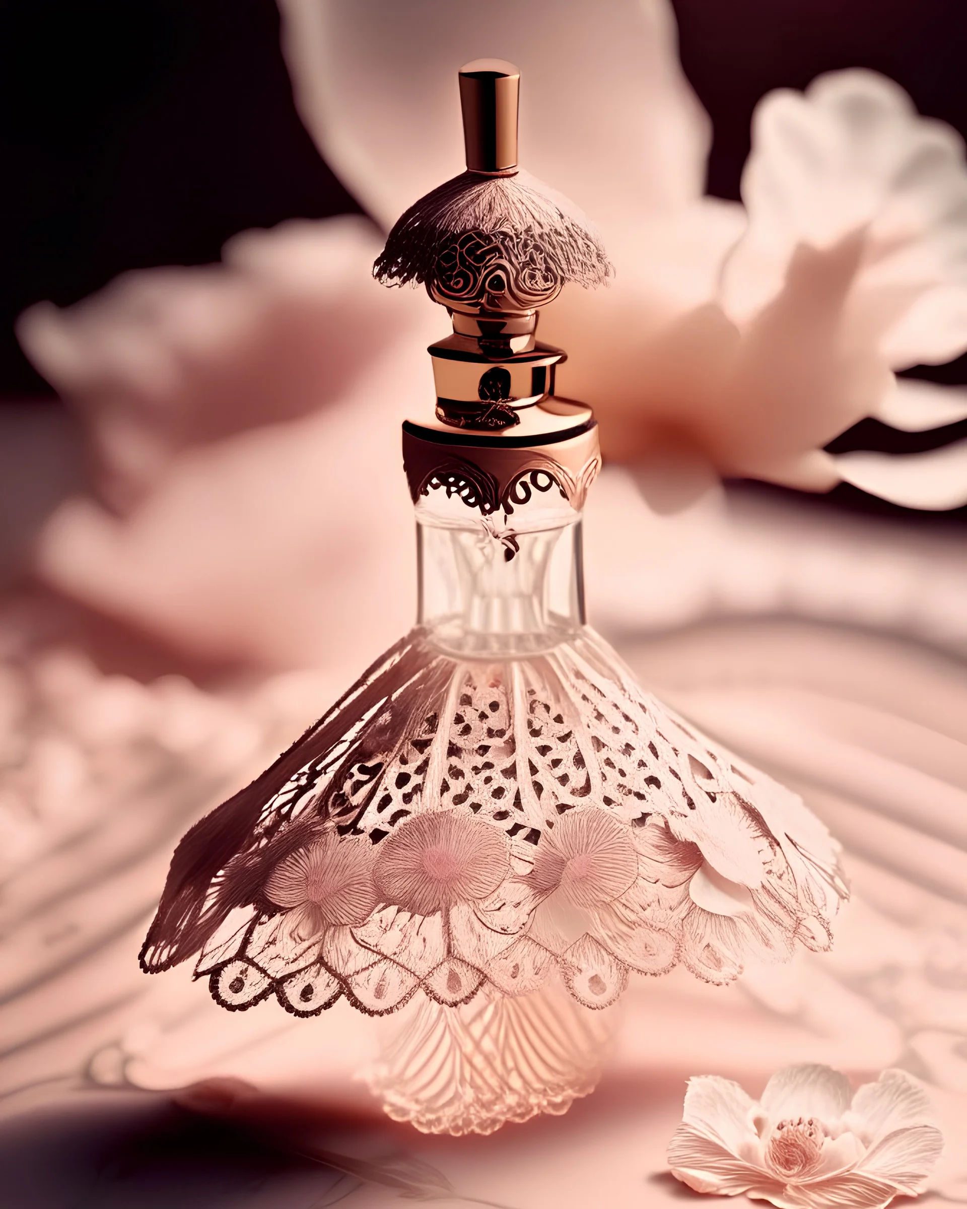 generate me an aesthetic photo of of perfume for Perfume Bottles with Vintage Lace Parasols