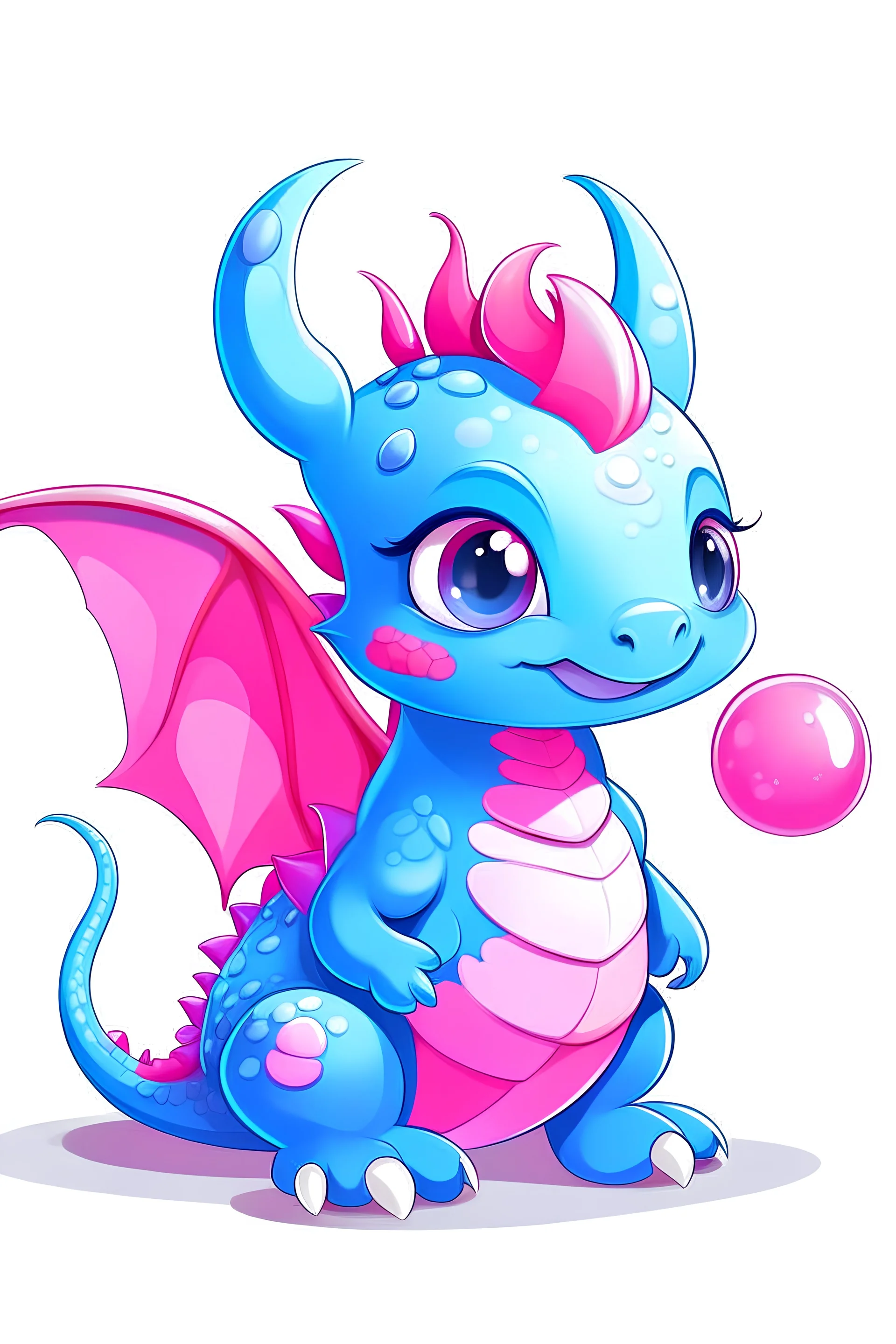 blue pink baby dragon cartoon white background