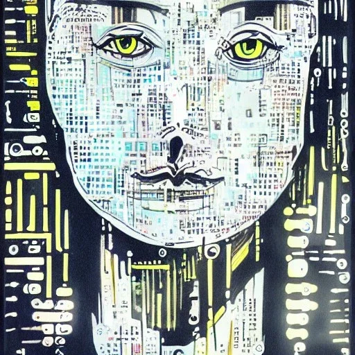 artificial intelligence. ink, poster, acrylic