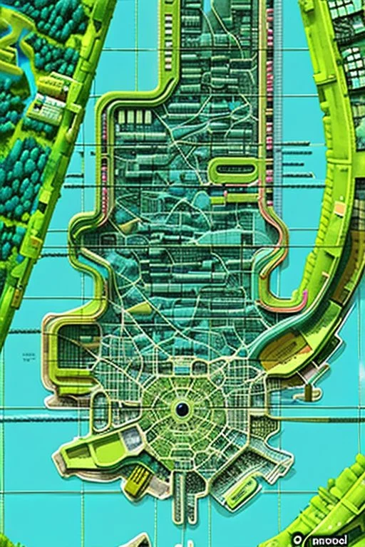 high detail map of tropical dystopian city