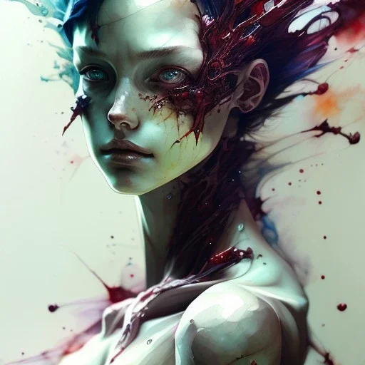  Bones, darkred tones, leaning pose, watercolor illustration by <agnes cecile> <Yoji Shinkawa>,