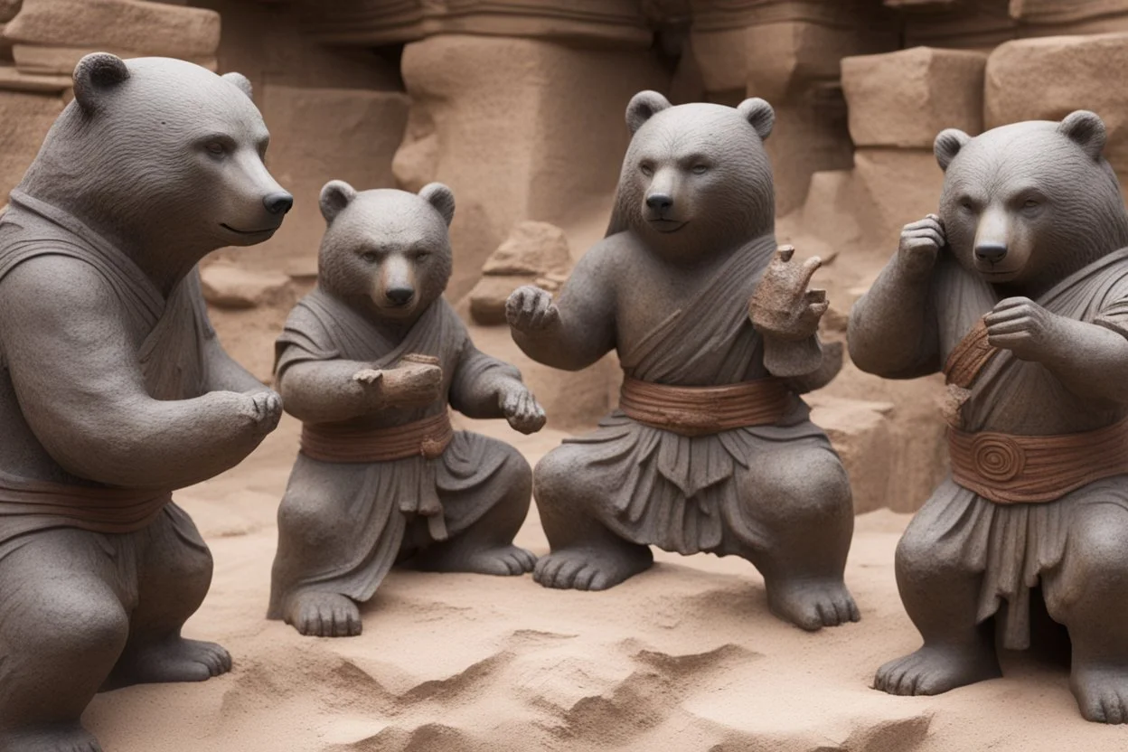 archeologists discovering space bear ninja people worshipping statues and idols