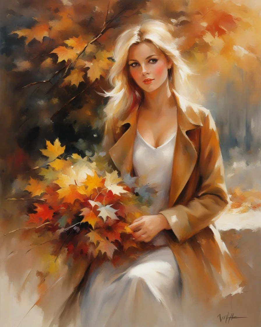 Masterpiece, best quality, Willem Haenraets style painting of a portrait of a girl in autumn park, painted by Willem Haenraets