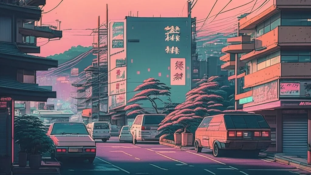 soothing 80s Japanese city ,