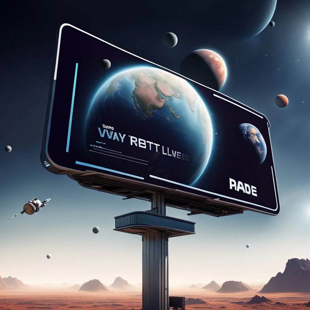 A billboard orbiting around some planet.