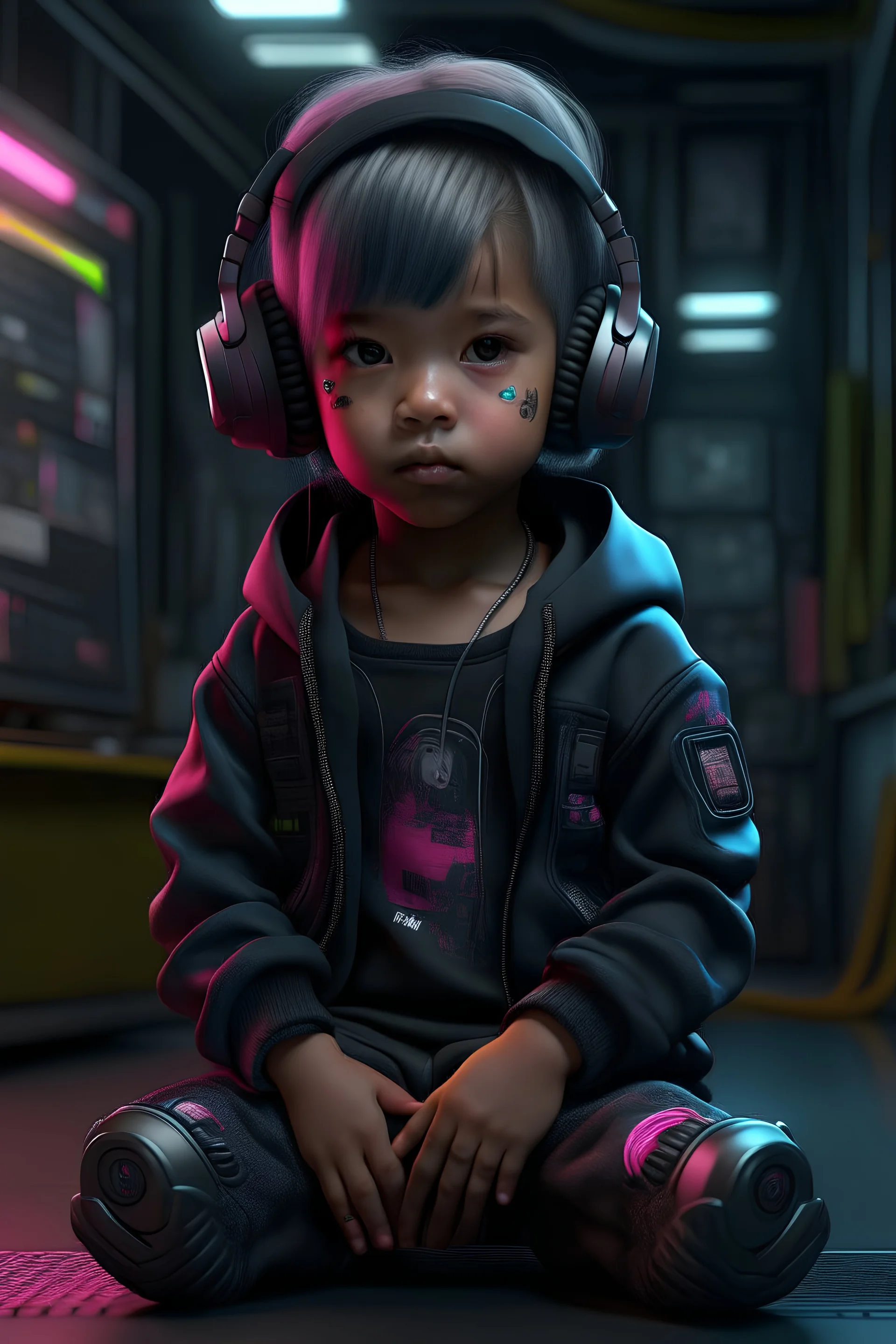 cyberpunk little girl indonesia, 8k, realistic, full body