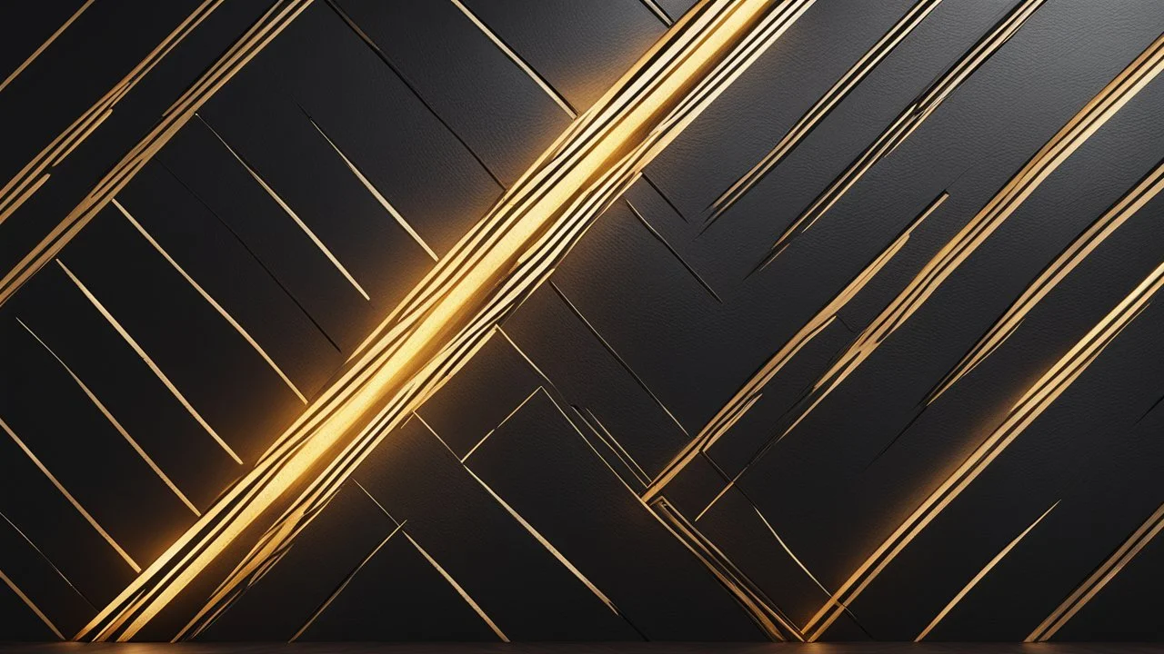 Hyper Realistic Rustic-Glowing-Golden-Diagonal-Intersecting-Lines on rustic-jet-black wall