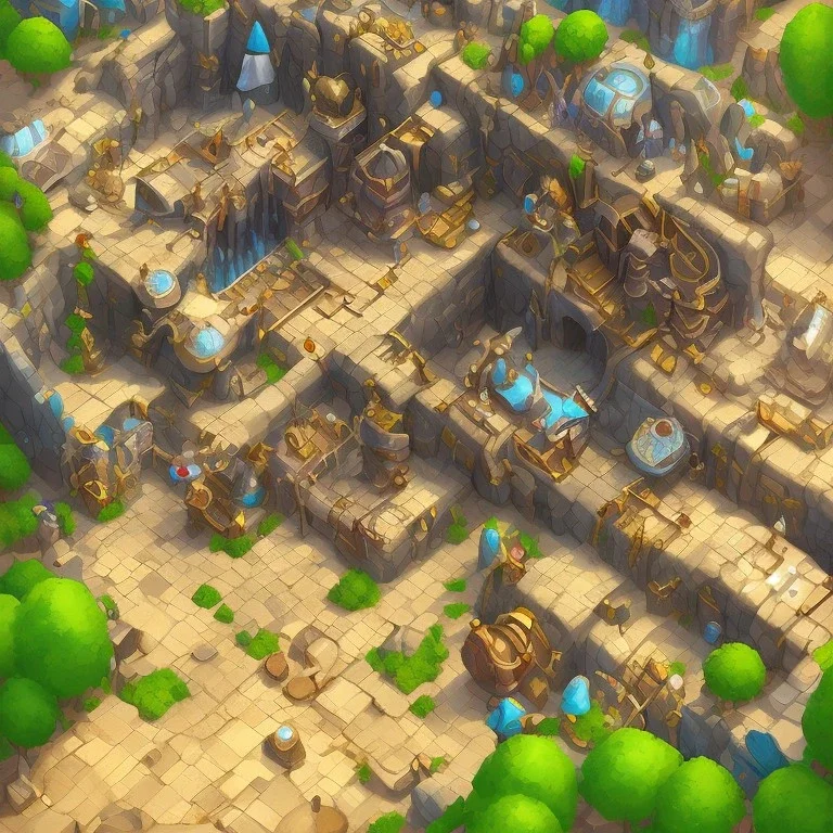 gold mine architecture concept in dofus，vertical view