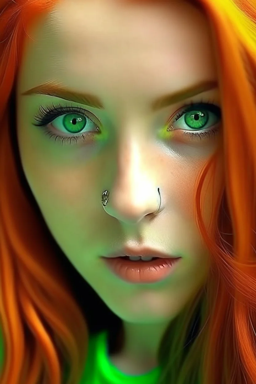 Mixed green eyes reddish orange hair small nose long lashes