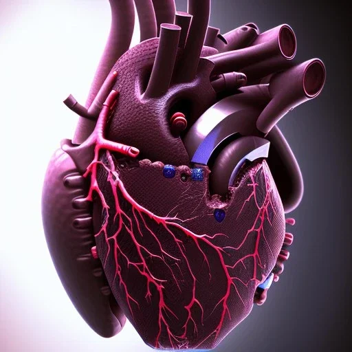  human heart, cyberpunk, realistic, darkred tones,