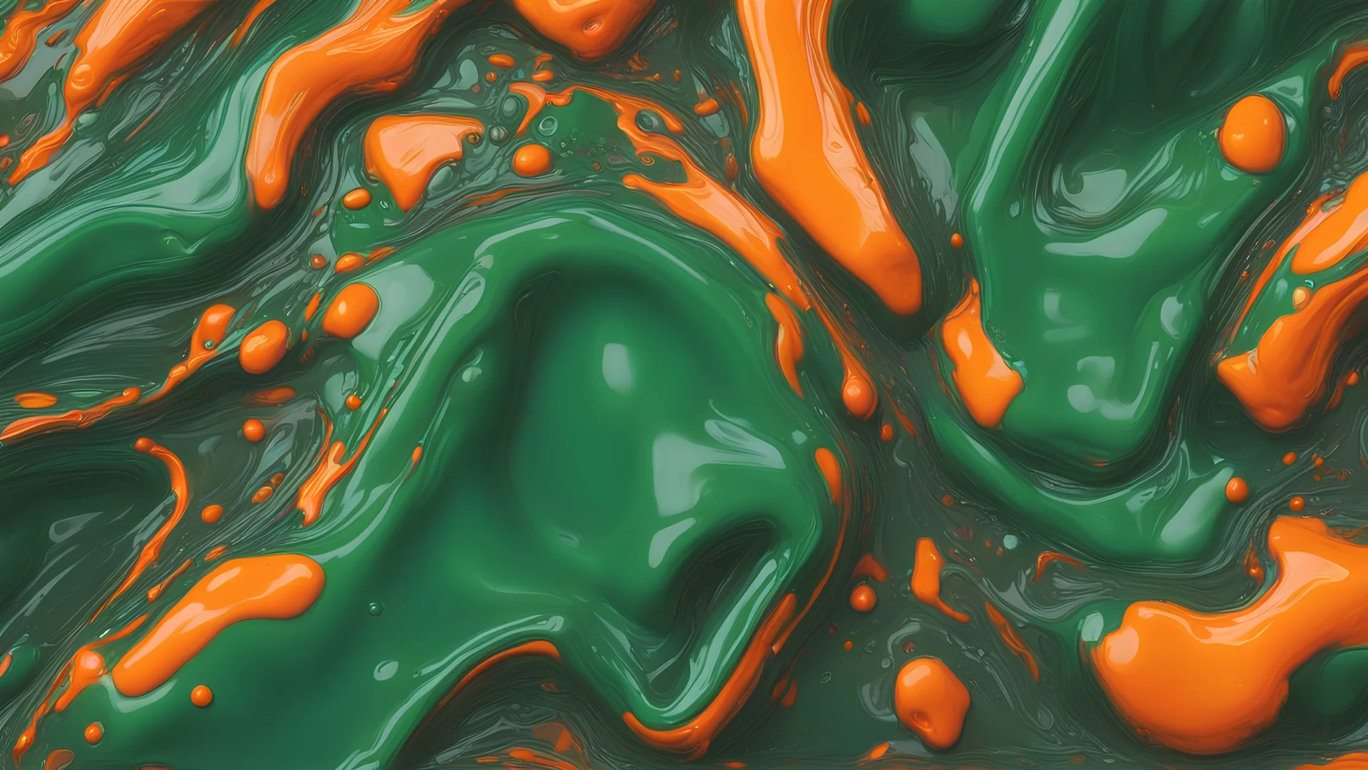 green, orange, melted rubber, recycling, PU, plastic, 8k photorealistic, hd, abstract