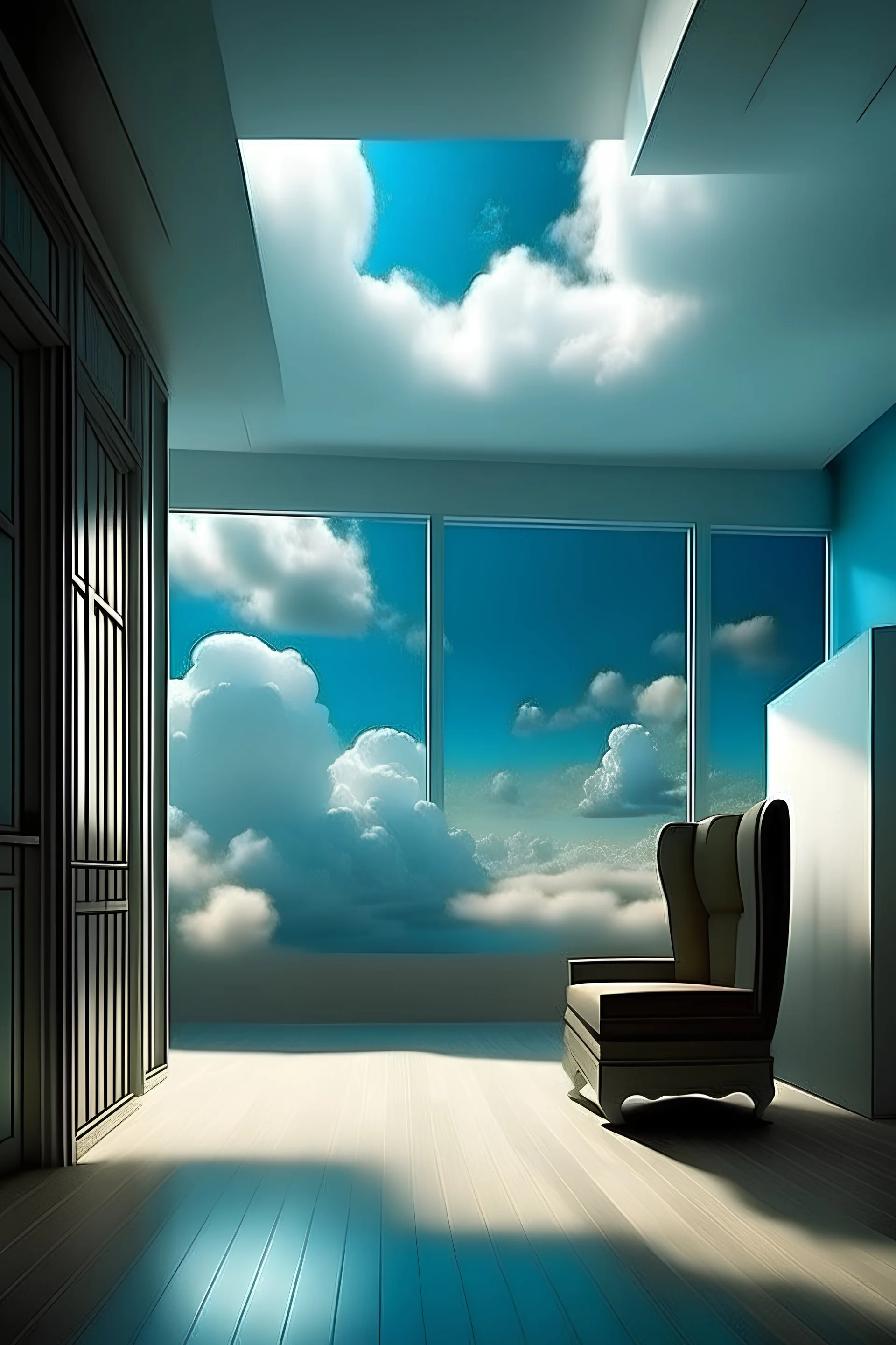 shape of room ,sky , angels, future , clouds